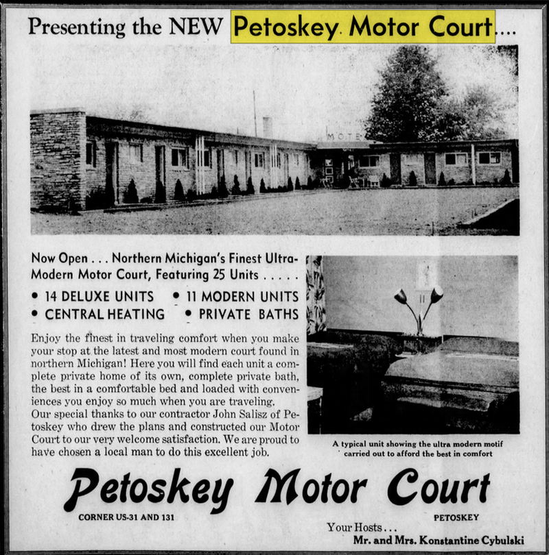 Petoskey Motel (Superior Motel, Petoskey Motor Court) - June 1953 Announcement